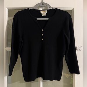 Talbots Black Fitted Buttoned 3/4 Sleeve Sweater